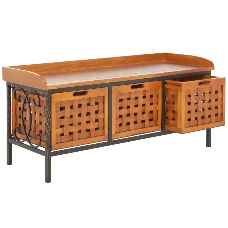 Wooden Storage Bench with Drawers, 550 lb Capacity, No Assembly Required