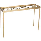 Glam Gold Console Table with Glass Top and Hairpin Legs, 42x12x30 Inches