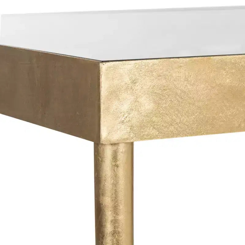 Glam Gold Console Table with Glass Top and Hairpin Legs, 42x12x30 Inches