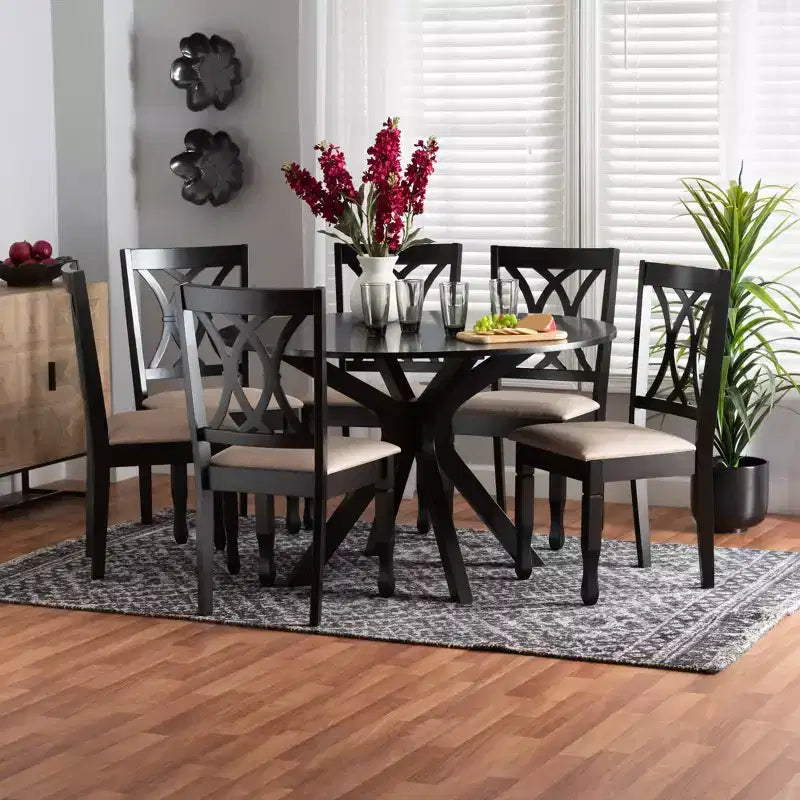 Baxton Studio Maya Modern Fabric and Wood Dining Set